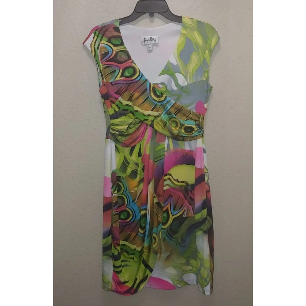 Joseph Ribkoff Multicolor Abstract Print Mini Dress - Lime Green, Pink, Blue